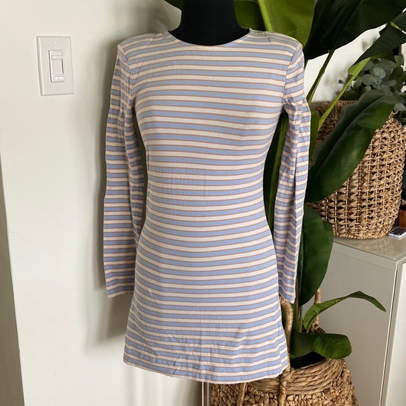 French Connection Baby Blue Striped Mini Dress - Picture 1 of 7